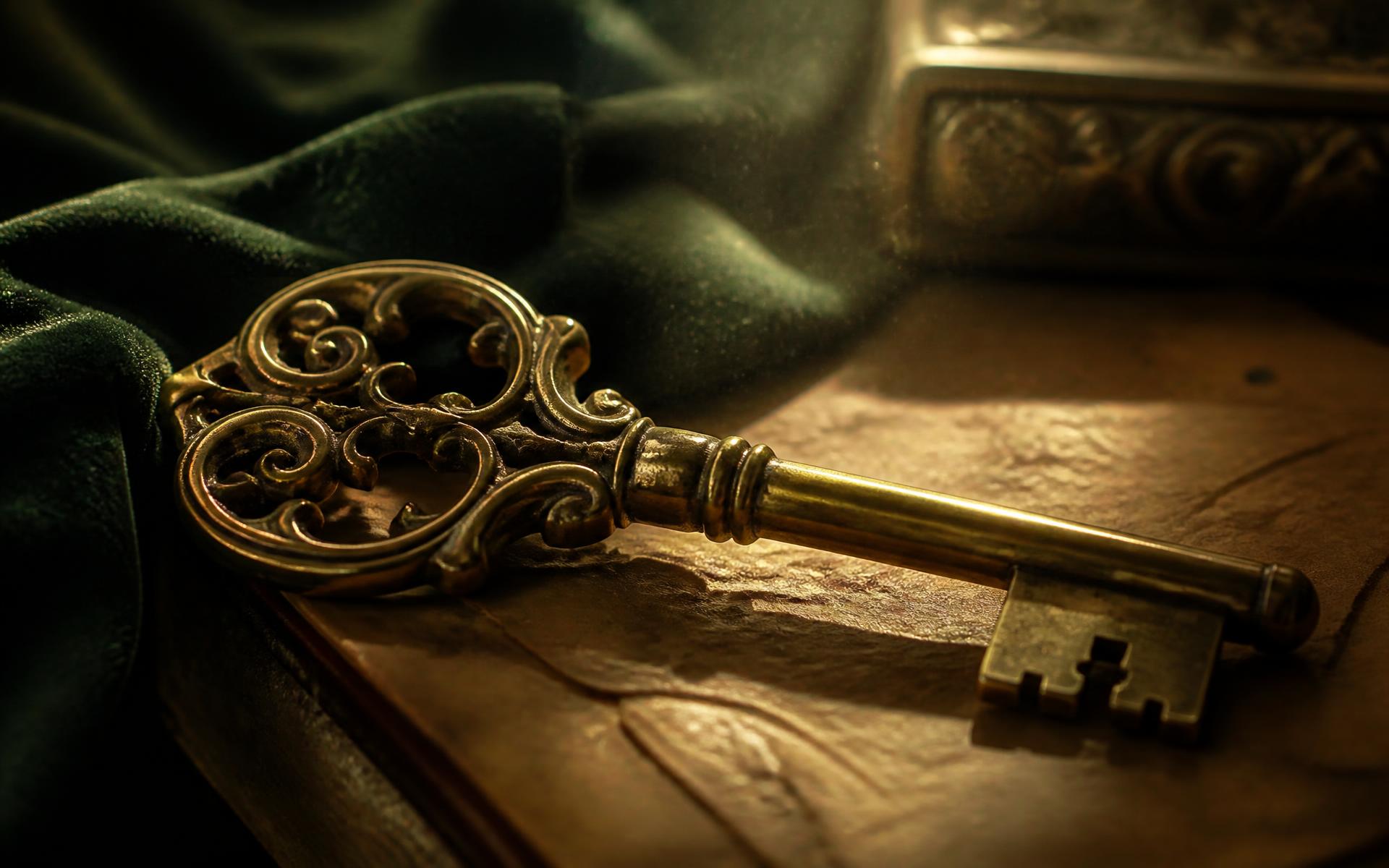 An ornate antique key resting on aged parchment